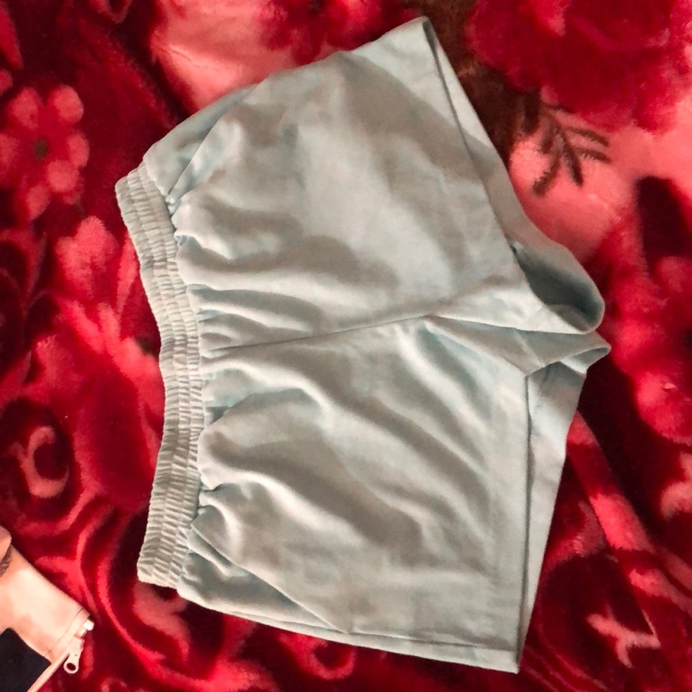 Baby blue velvet shorts